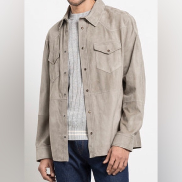 BRUNELLO CUCINELLI  GRAY SUEDE SHIRT JACKET SIZE L - Picture 3 of 7